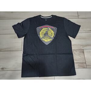 Vtg Mens Air Jordan Black Retro 14 Last Shot Graphic Shield T-Shirt Sz 2XL